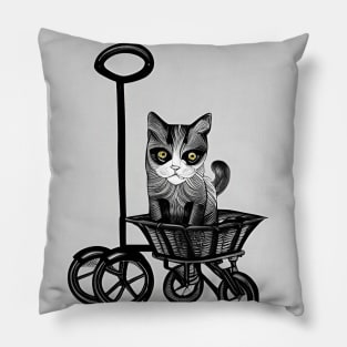 Line Drawing Tuxedo Cat in a trolley Basket Copyright TeAnne Pillow