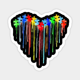 Awareness Autism Puzzle Shape Melting Heart Magnet