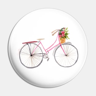 Watercolor bicycle with flower basket Pin