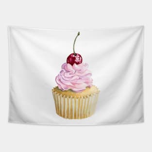 Pink watercolor cupcake with cherry Tapestry