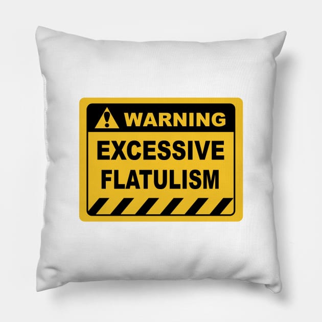 Funny Human Warning Label Excessive Flatulism Pillow by Color Me Happy 123
