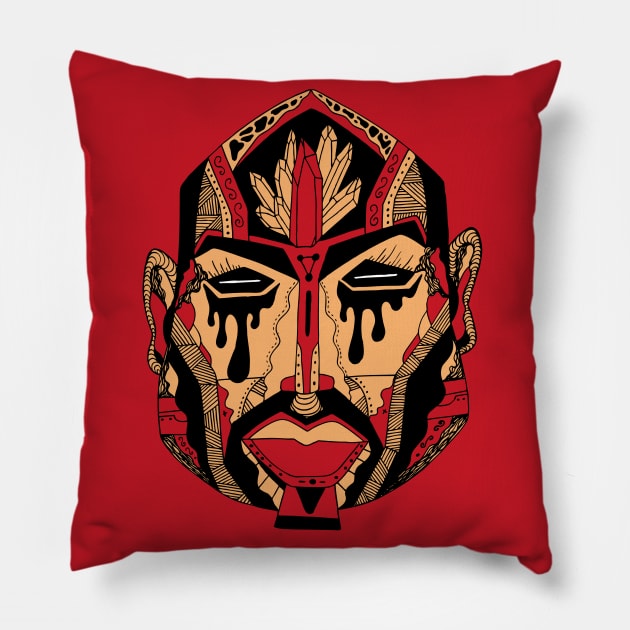 Red and Cream African Mask No 9 Pillow by kenallouis