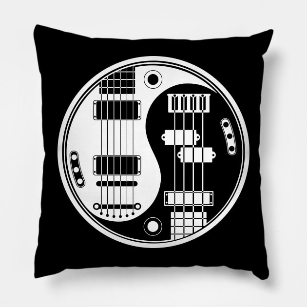 Black and White Guitar Bass Yin Yang Pillow by jeffbartels