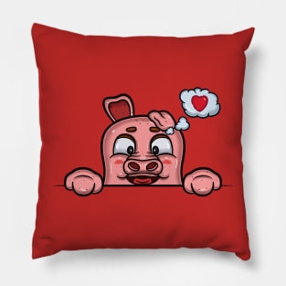 Pig Cartoon With Loving Face Expression Pillow