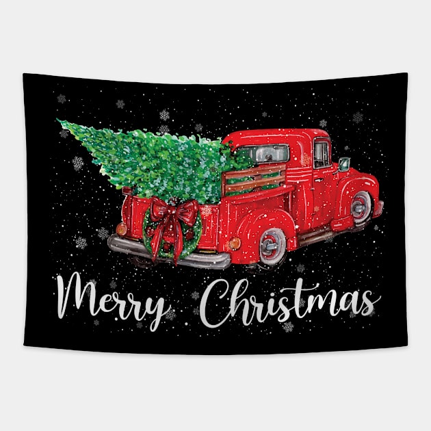 Truck Tree Merry Christmas Tapestry by Henry jonh