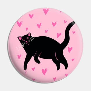 Cute black cat with hearts . Valentine illustration Pin