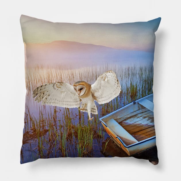 Barn Owl and Boat Pillow by lauradyoung