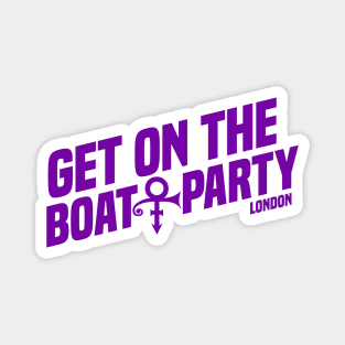 Get On The Boat Party London Silver Full Purple Text T-Shirt Magnet