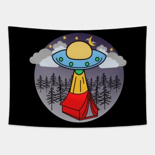 Alien Spaceship Visits Campers – Blue Red Tapestry