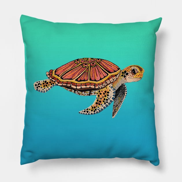 Sea Turtle Totem Animal (Sea Green Background) Pillow by FreeSpiritMeg