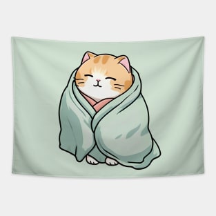 Cute orange cat in a blanket Tapestry