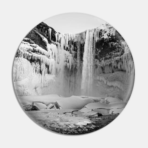 Frozen Waterfall, Iceland B&W Pin by Kate-P-