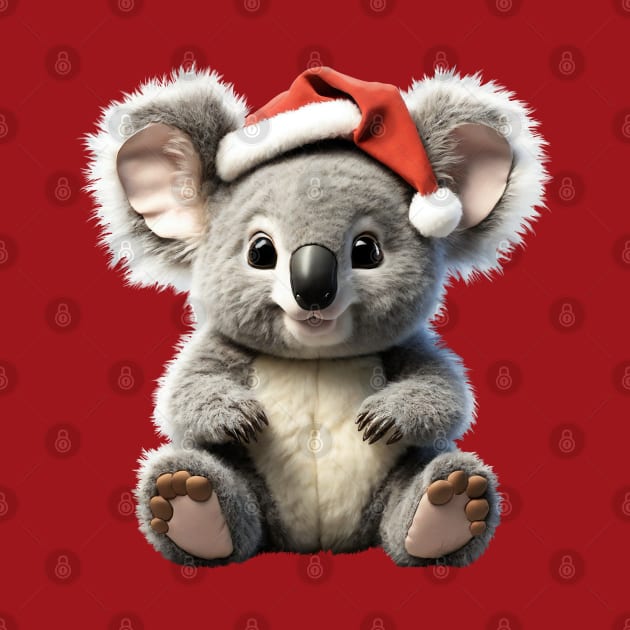 Cute Christmas Koala with A Xmas Santa Hat from Australia by Amanda Lucas