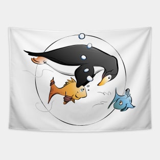 Penguin Swim Teacher (Color) Tapestry