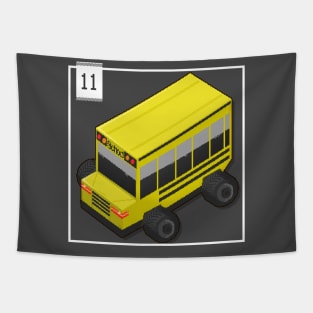 11 - Pixel Cars - Little school bus Tapestry