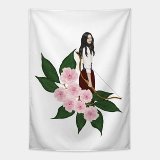 Archer girl and cherry blossoms Tapestry