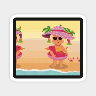 Vacation mood on 2 - cute little girl having a sunny happy day on the beach, saturated ,no text Magnet