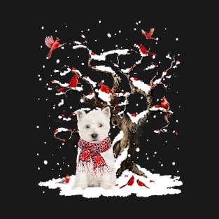 West Highland White Terrier Scarf Cardinal Snow Christmas T-Shirt