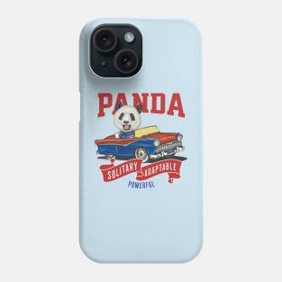 Funny and Cute Panda driving a vintage classic car to a parade with red white and blue flags Phone Case