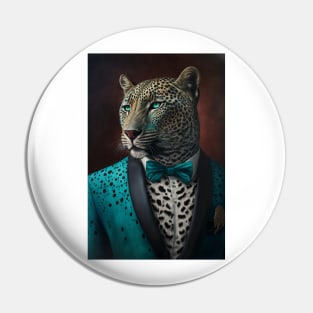 Cyan Leopard in a Tuxedo Pin