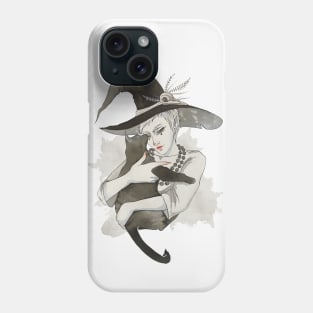 the witch with the cat Phone Case