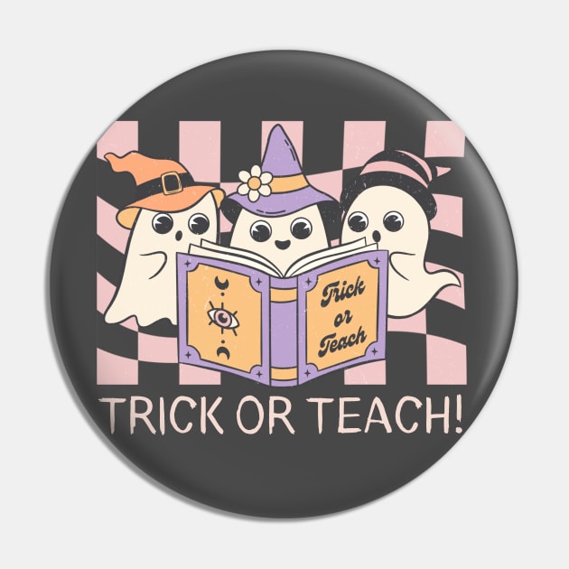 Groovy Halloween Trick or Teach Retro Ghost Teacher Pin by K.C Designs