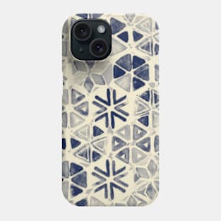 Hand Painted Triangle & Honeycomb Ink Pattern - indigo & cream Phone Case