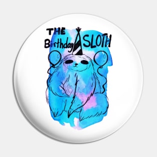 The Birthday Sloth Watercolor Pin