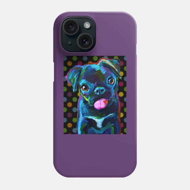 Derpy Black Pug Puppy with Polka Dots Phone Case by RobertPhelpsArt