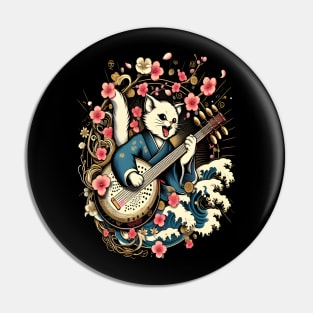 cat playing shamisen japanese Pin