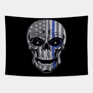 support the thin blue line skull design Tapestry