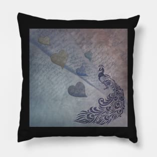 Peacock, Hearts & Love Sheet Music Beautiful Graphic Design Vintage Gifts Pillow