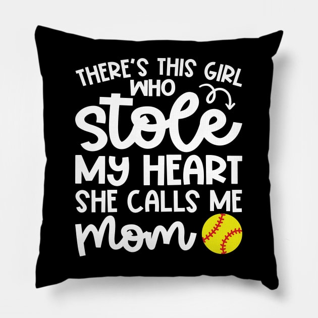 There's This Girl Who Stole My Heart She Calls Me Mom Softball Cute Funny Pillow by GlimmerDesigns