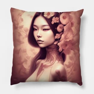 Beautiful Asian Woman Painting Pillow