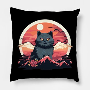 Giant cat sunset background Pillow