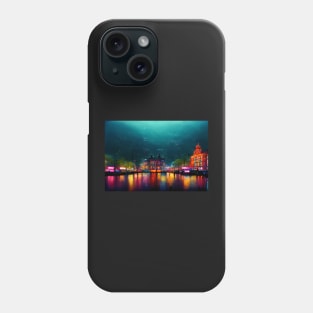 Neon Amsterdam City Skyline In Neonlight / Amsterdam City silhouette Phone Case