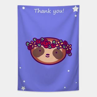 Thank You - Flower Crown Sloth Face Tapestry