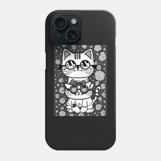 Beautiful Black and White Cat Illustration - Modern Art Phone Case