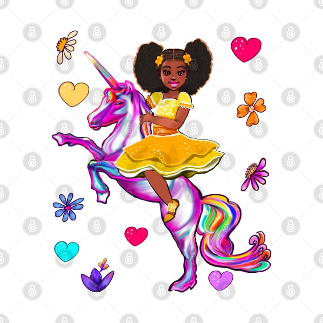 Afro hair Princess on a unicorn pony - black girl with curly afro hair on a horse. Black princess by Artonmytee