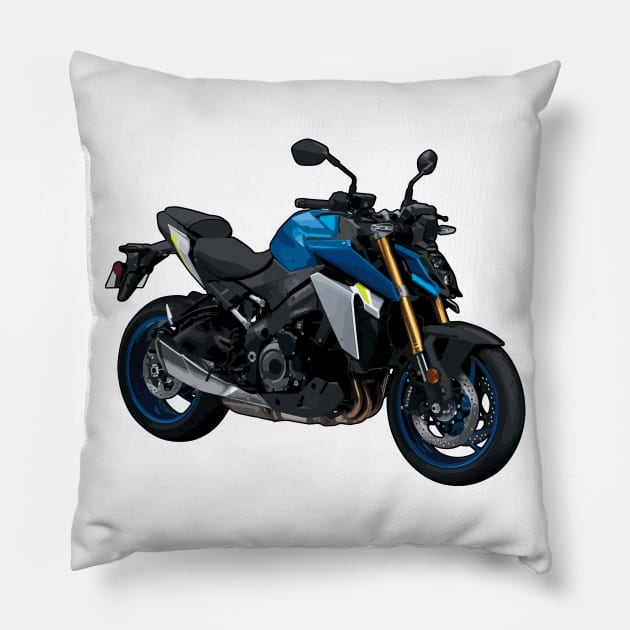 Blue GSX S1000 Bike Illustration Pillow by KAM Std