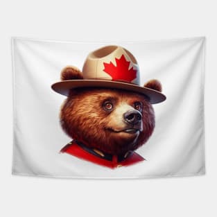 Canadian Mountie Bear Illustration Tapestry