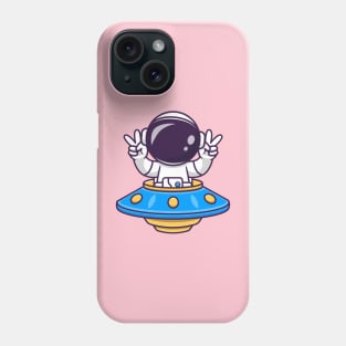 Cute Astronaut Riding UFO With Peace Sign Cartoon Phone Case