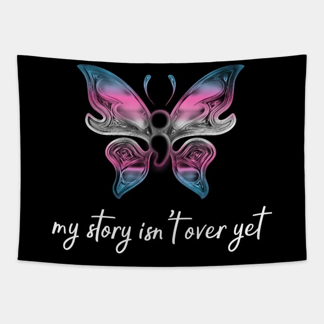 Transgender Semicolon Project Depression Awareness Suicide Prevention Trans Pride Tapestry by AmbersDesignsCo