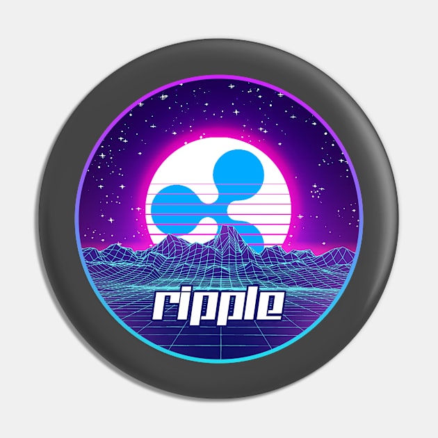 Ripple to the Moon Digital Crypto BTC Retro Spaceship Pin by TheBeardComic