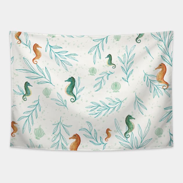 Seaweed white Tapestry by katherinequinnillustration