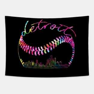 detroit, tie dye, baseball skyline city, baseball player Tapestry