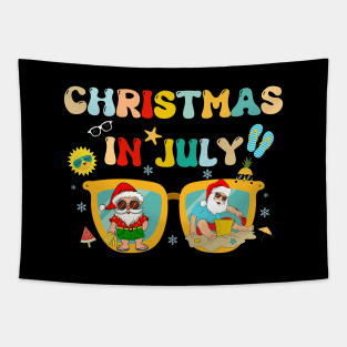 Christmas In July Santa Sunglasses Summer Beach Funny Xmas Tapestry