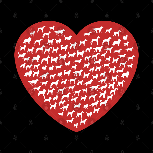 ALL THE DOGS! (White on red heart) by BadassCreations