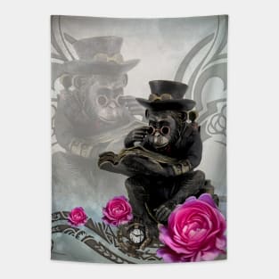 Funny steampunk monkey reads a book Tapestry