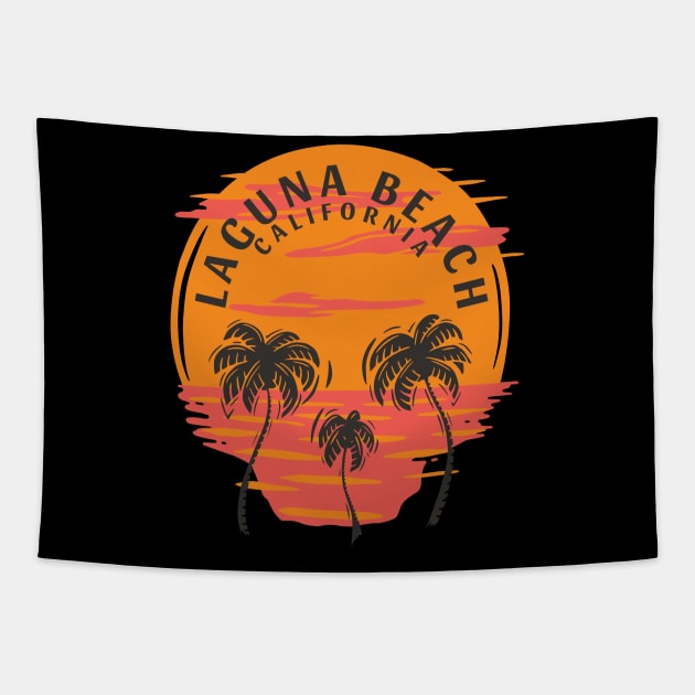 Laguna Beach California Sunset Skull and Palm Trees Tapestry by Eureka Shirts